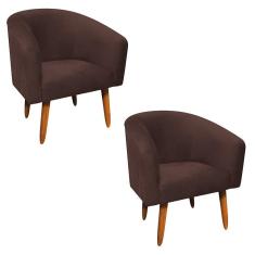 Kit 02 Poltronas Stella Suede Marrom Pés Palito Castanho
