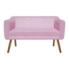 Namoradeira 02 Lugares Julia Suede Rosa Bebê com Strass Pés Palito Castanho D'Rossi