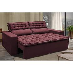 Sofá 3 Lugares Retrátil e Reclinável Cama Inbox Slim 1,80m Velusoft Vinho