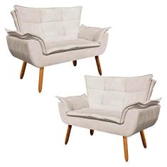 Kit 2 Poltronas Namoradeiras Pés Palito 2 Lugares Opla Suede Bege - Ibiza