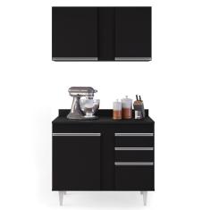 Armário Aéreo Indiana E Balcão Gabinete 100cm Luziania Preto - Lumil Móveis