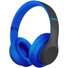 Fone De Ouvido Headphone Bluetooth 5.0 Bateria Longa Duração Sem Fio Extra Bass Dobrável Para Treino, Academia, Trabalho (Azul)