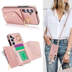 MRRSIWEI Capa para Samsung Galaxy S24 (não para S24 Plus/Ultra) para mulheres, capa tipo carteira transversal com cordão para cartão de crédito à prova de choque, capa com suporte para Samsung Galaxy