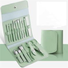 Cortador de unhas de aço inoxidável e saco dobrável conjunto de cortador de unhas conjunto tesoura ferramentas de beleza, verde 16 em 1 b conjunto