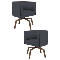 Kit 2 Poltronas Decorativas Base Ka Madeira Betina B-317 Veludo Cinza - Domi