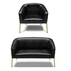 Sofá Namoradeira E Poltrona Pé De Ferro Dourado Stella Corano D03 - D`rossi Cor Preto
