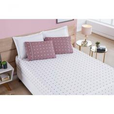Jogo De Cama Lençol 200 Fios Petit Poá Casal Padrão 03 Peças - Rose