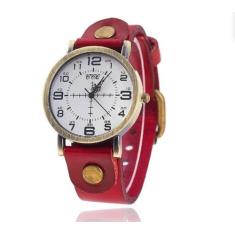Relógio de Pulso Quartz Feminino De Couro Vermelho