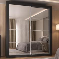 Guarda-roupas Casal com Espelho 2 Portas de Correr 4 Gavetas Malibu Multimóveis Mp4273 Preto