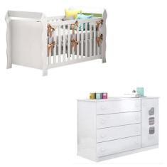 Berço Americano Lara e Cômoda Infantil Lívia Branco Brilho  Phoenix - 