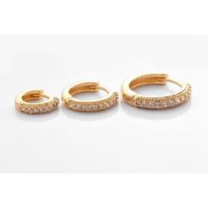 Brinco Trio De Argolinha Com Fio Lateral Folheado Em Ouro 18k - Florat