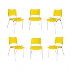 Kit 6 Cadeiras Iso Para Escola Escritório Comércio Amarela Base Branca
