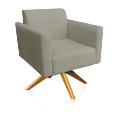 Poltrona Marisa Suede Base Madeira Marrom Rato