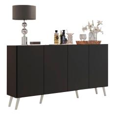 Aparador Buffet 4 Portas C/ Pés Retrô Preto/branco