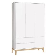 Guarda Roupa Infantil New Classic 3 Portas Branco Com Pés Madeira Natural ? Reller