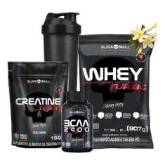 Combo Whey Protein Turbo + Creatina + Bcaa Kit Black Skull-Unissex