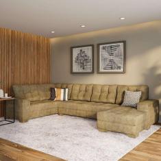 Sofá de Canto 6 Lugares com Chaise Direito Marseille Suede Amassado Marrom