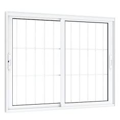 Janela de Correr Alumínio Lateral 2 Folhas Móveis com Grade Lucasa Eccellente 120cmx150cm Branco