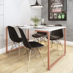 Conjunto Mesa de Jantar Industrial com 4 Cadeiras Base Madeira Eames Espresso Móveis Branco/Cobre/Preto