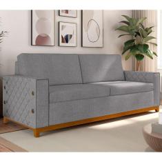 Sofá Living Vintage 3 Lugares 225cm em Linho Áspen Inox