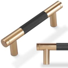 POVEFONK Pacote com 10 puxadores de armário de cozinha pretos e champanhe cobre 3 polegadas (76 mm) Puxadores de armário de cozinha Puxadores de gaveta pretos Puxadores de gaveta Puxadores de gaveta