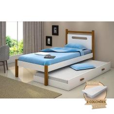 Beliche Montessoriana Infantil Eloa Solteiro Com Colchões Branca E Amêndoa Branco