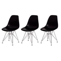 Kit 3 Cadeiras Eiffel Eames Preta Base Cromada Sala Cozinha Jantar