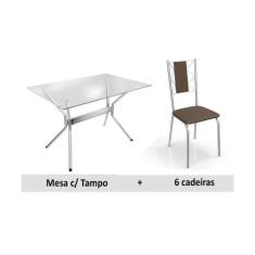 Sala De Jantar Completa Loire C/ Tampo Vidro 150cm + 6 Cadeiras Lisboa