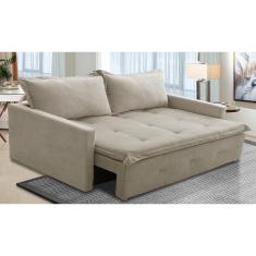 Sofá Sem Caixa Retrátil e Reclinável 1,65m com Molas Bianca Boucle Bege Madelina Decor