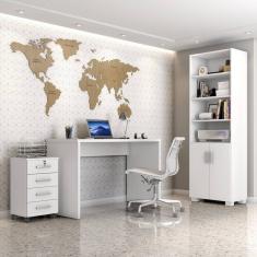 Conjunto Home Office 3 Peças com Escrivaninha Gávea, Gaveteiro e Armário Espresso Móveis Branco