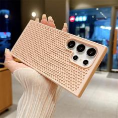 Capa de telefone de malha de dissipação de calor em favo de mel para Samsung S24 S23 FE S22 Ultra Plus com resfriamento respirável à prova de choque capa de cor sólida, rosa, para Samsung S22Ultra