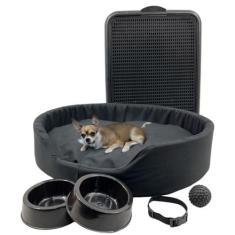 Kit Pet Pequeno Cama Europa Sanitário Comedouro Coleira Bola - Supri P