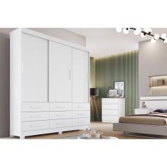 Guarda Roupas 3 Portas de Correr e 9 Gavetas Buriti/Jequitibá Branco - Novo Horizonte