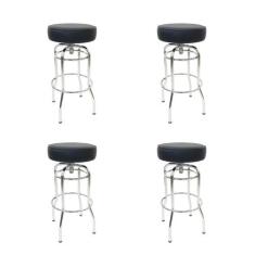 Banqueta Bar Média Altura 65cm Cromada assento preto Giratória Kit 4 U