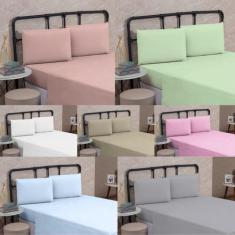 Jogo de Cama Box Casal 04 peças 100% Algodão Lençol Liso Percal 200 Fi