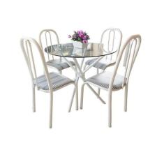 Conjunto Mesa de cozinha Sala de Jantar Monik redonda 90cm Vidro com 8
