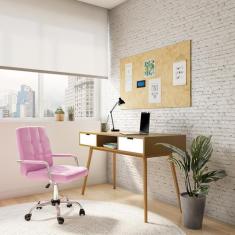 Cadeira de Escritório Secretária Giratória Madium Rosa - Mobly