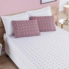 Jogo De Cama Lençol Celine Casal Padrão 03 Peças Micropercal 200 Fios Bolinhas - Rosê