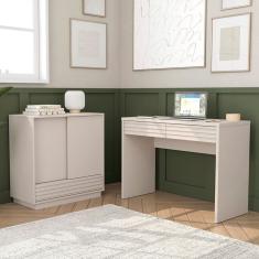 Conjunto De Escritório Com Escrivaninha E Armário Samambaia Cabecasa Madeiramadeira Off White