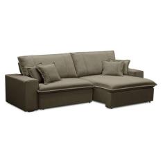 Sofá 3 Lugares Retrátil e Reclinável Sarov Veludo Amêndoa - Modern