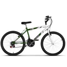 Bicicleta de Passeio Ultra Bikes Esporte Bicolor Aro 24 Reforçada Freio V-Brake – 18 Marchas Verde Oliva Fosco/Branco