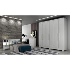 Guarda Roupa Solteiro com Pés 6 Portas 4 Gavetas - Milly-Branco - Móveis Novo Horizonte