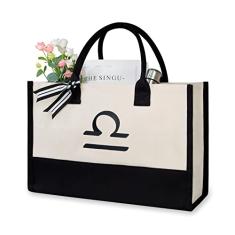 Bolsa de praia de lona TOPDesign, com inicial personalizada, sacola de presente com monograma, para mulheres, Preto e branco