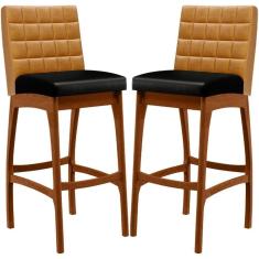 Kit 02 Banquetas Altas Cozinha Sala Jantar B04 Whisky Preto