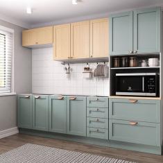 Cozinha Modulada 5 Peças sem Tampo 1 Torre 2 Aéreos 2 Balcões Arizona Cabecasa Madeiramadeira Figueira/Menta