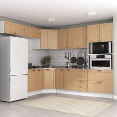 Cozinha Modulada 8 Peças com Tampo 1 Torre 4 Aéreos 3 Balcões Arizona Cabecasa Madeiramadeira Figueira