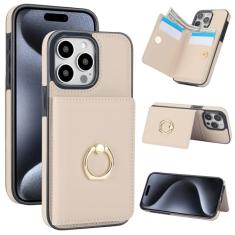 Capa carteira para iPhone 14 Pro Max com suporte para cartão, capa de couro com bloqueio RFID, suporte de anel giratório de 360° com fecho magnético à prova de choque para iPhone 14 Pro Max de 6,7