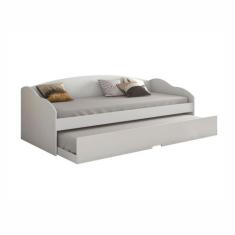 Sofá Cama Funny com Cama Auxiliar Conquista Móveis, Branco com Castanh