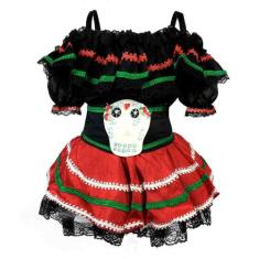 Fantasia Caveira Mexicana 3 Peças Infantil de Halloween - Fantasias Ca