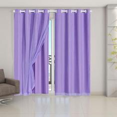 Cortina Blackout Pvc Com Tecido Voil 2,80 M X 2,30 M Lilás - Eddi Casa